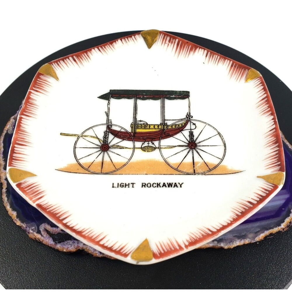 Vintage Light Rockaway Carriage Buggy Dish Ashtray Gold Trim 1950s Made in Japan